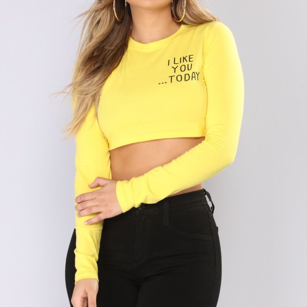 I Like You Today Crop Top - Yellow/Black